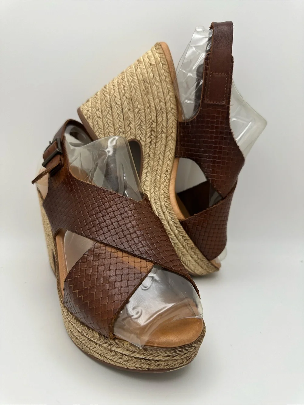 Aplauso Women's made in Spain Brown Woven Espadrille Wedge Sandals w/Slingback